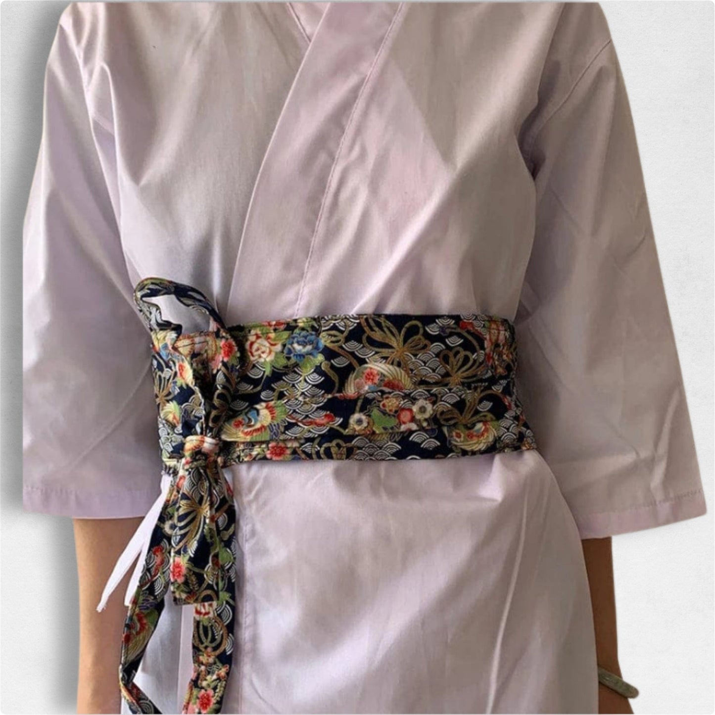 Ceinture Obi Noir à Fleur
