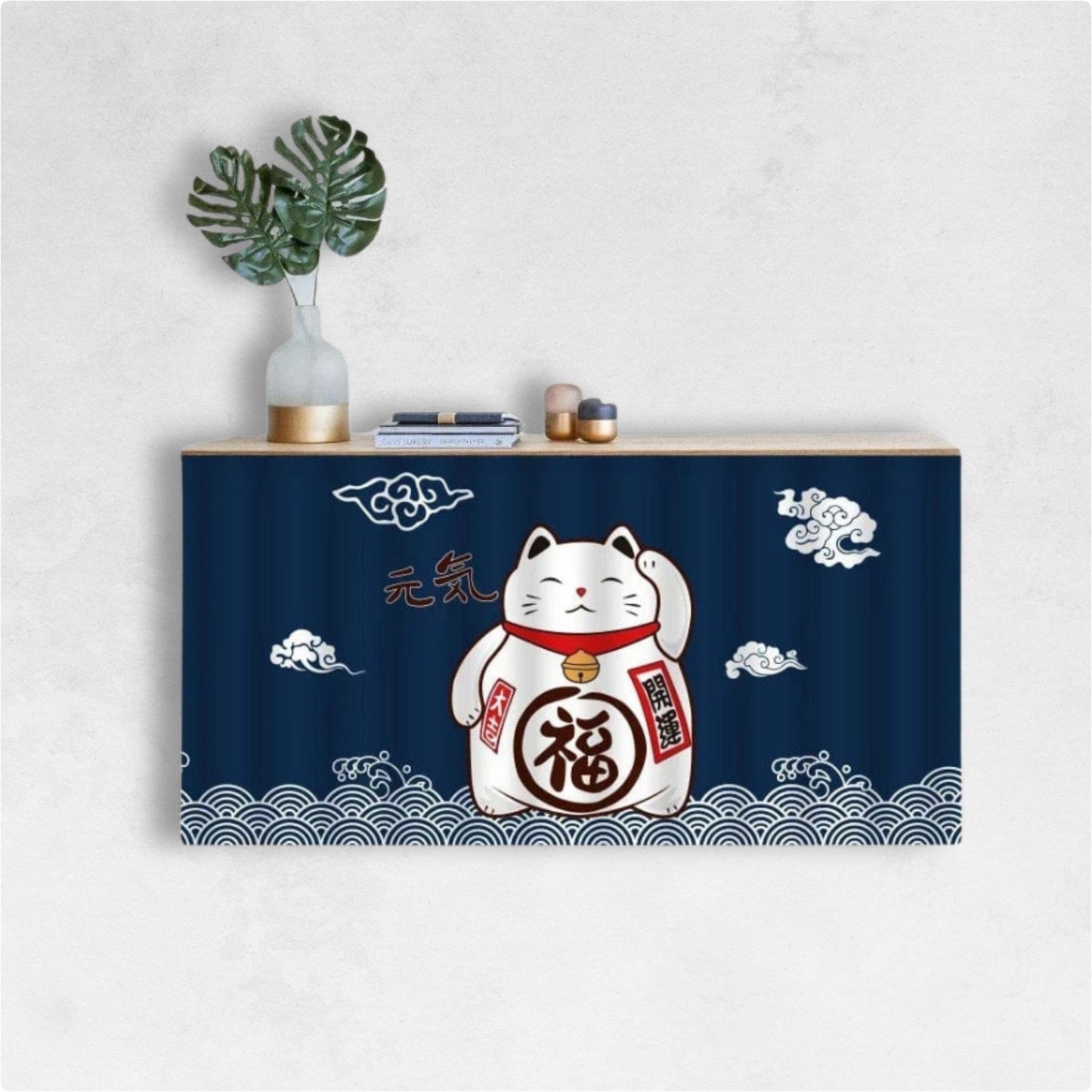 Grand Rideau Bleu Maneki Neko