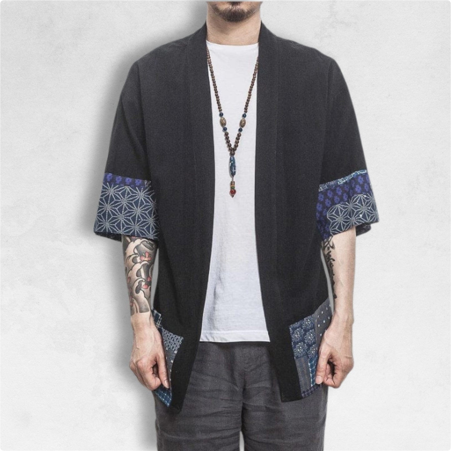 Haori Noir à Manches Bleu